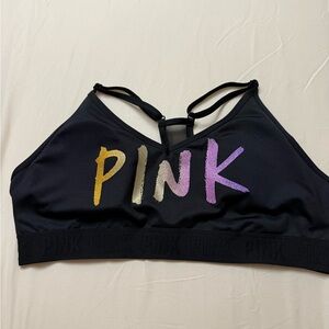 NWT Victoria Secret PINK size XL sports Bra. Black with logo
